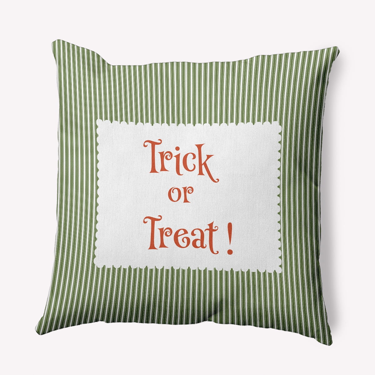 16" x 16" Simply Daisy Halloween Trick or Treat Ticking Polyester Indoor/Outdoor Pillow, Scallion Qty 1