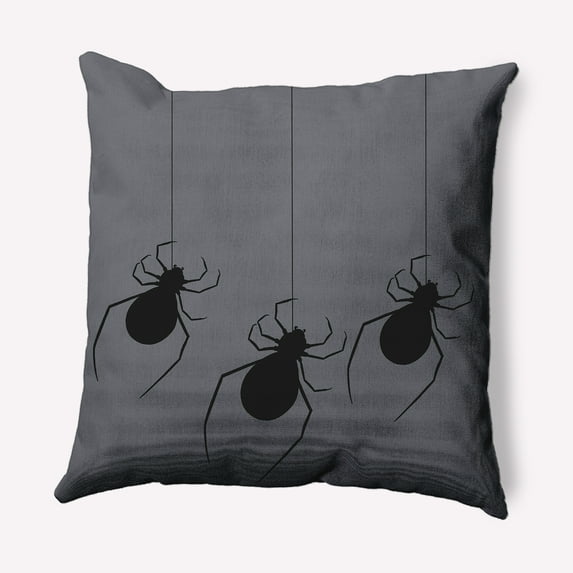 16" x 16" Simply Daisy Hanging Spiders Halloween Polyester Indoor/Outdoor Pillow, Steel Gray Qty 1