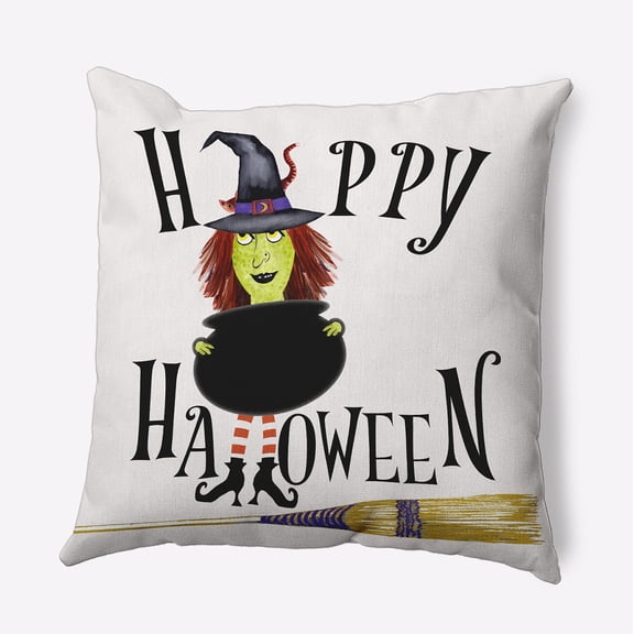 16" x 16" Simply Daisy Happy Halloween Witch Polyester Indoor/Outdoor Pillow, White Qty 1