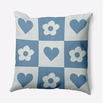 16" x 16" Simply Daisy Heart And Flowers Grid Polyester Accent Pillow, Chambray Qty 1