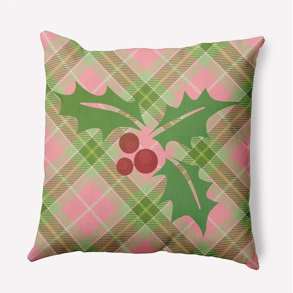 16" x 16" Simply Daisy Holly on Plaid Polyester Indoor/Outdoor Pillow, Pink Icing Qty 1