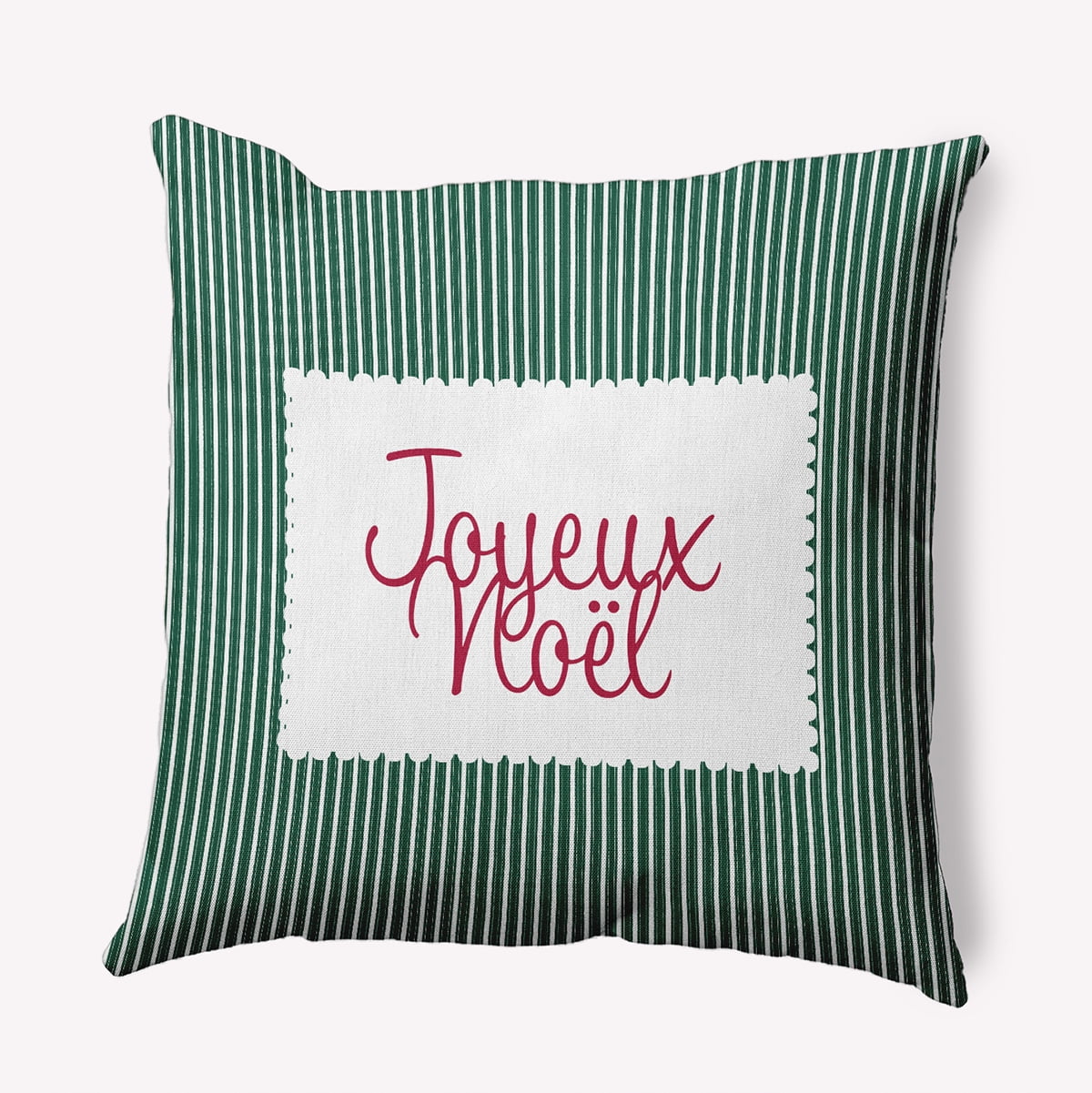 16" x 16" Simply Daisy Joyeux Noel Ticking Polyester Accent Pillow, Forest Green Qty 1