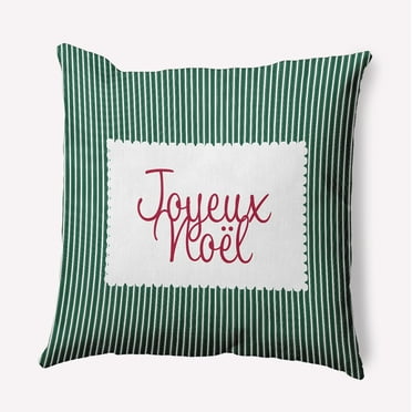 16" x 16" Simply Daisy Joyeux Noel Ticking Polyester Indoor/Outdoor Pillow, Forest Green Qty 1