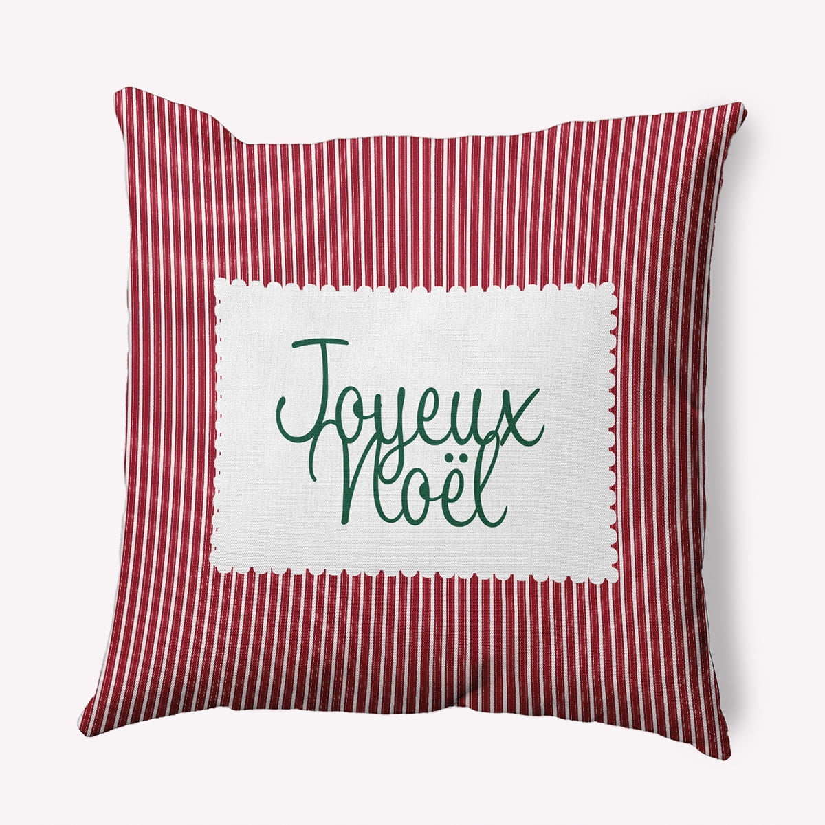 16" x 16" Simply Daisy Joyeux Noel Ticking Polyester Indoor/Outdoor Pillow, Haute Red Qty 1