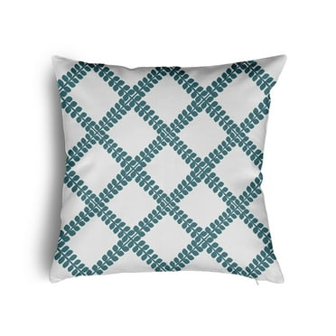 16" x 16" Simply Daisy Leaf Plaid Poly Pillow with Zipper, Mineral Blue Qty 1