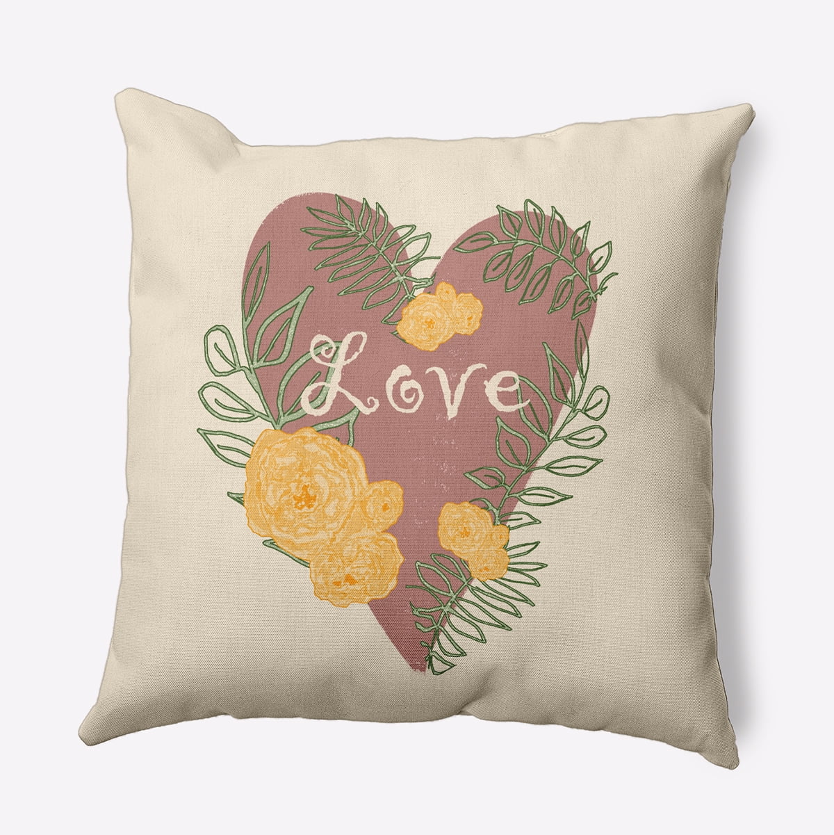 16" x 16" Simply Daisy Love And Roses Polyester Indoor/Outdoor Pillow, Rusty Mauve Qty 1