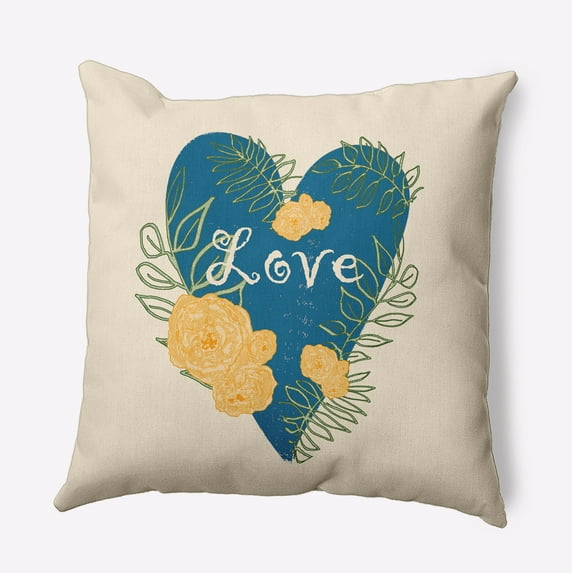 16" x 16" Simply Daisy Love And Roses Polyester Indoor/Outdoor Pillow, Teal Qty 1