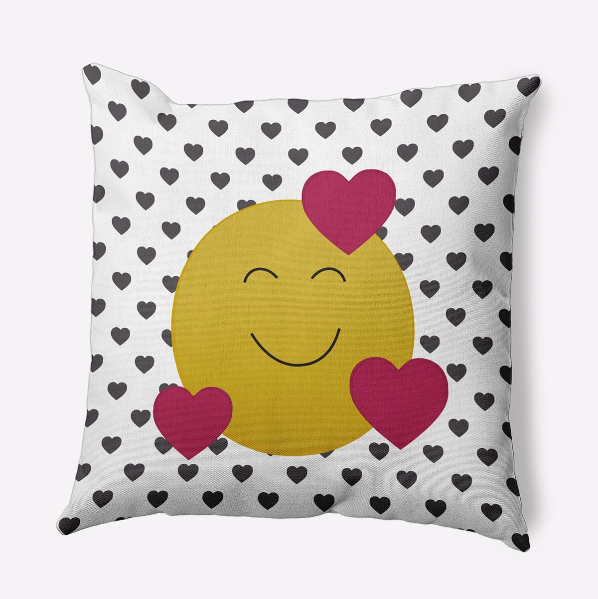 16" x 16" Simply Daisy Love Emoji Polyester Indoor/Outdoor Pillow, Dark Gray Qty 1