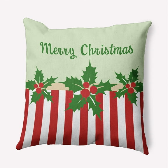 16" x 16" Simply Daisy Merry Christmas Stripes Polyester Accent Pillow, Leaf Green Qty 1