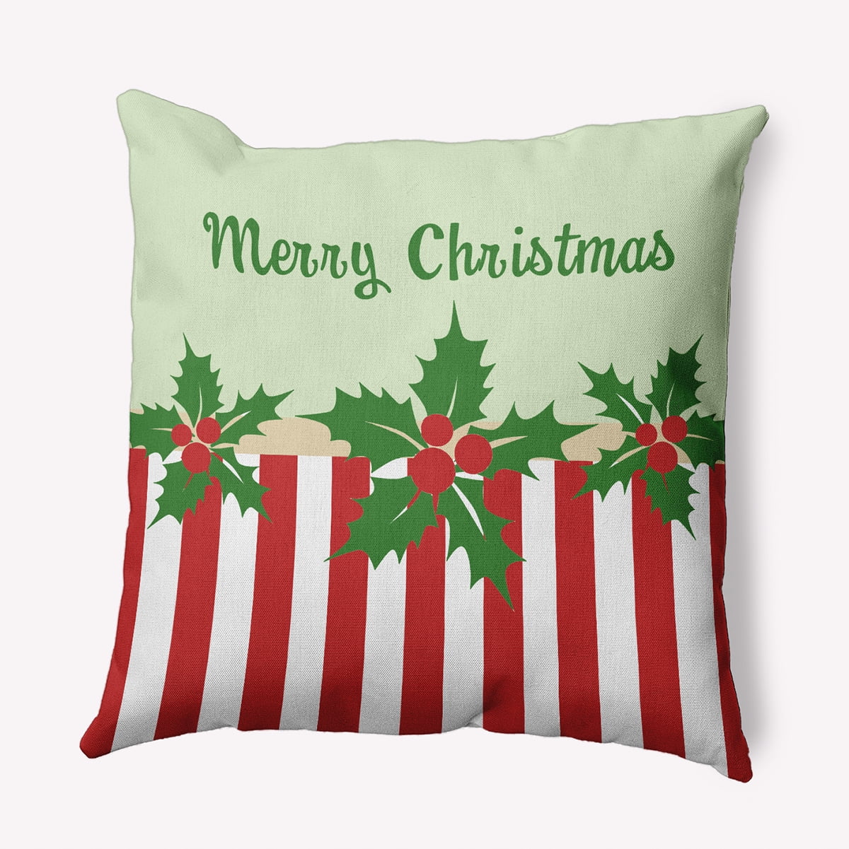 16" x 16" Simply Daisy Merry Christmas Stripes Polyester Indoor/Outdoor Pillow, Leaf Green Qty 1