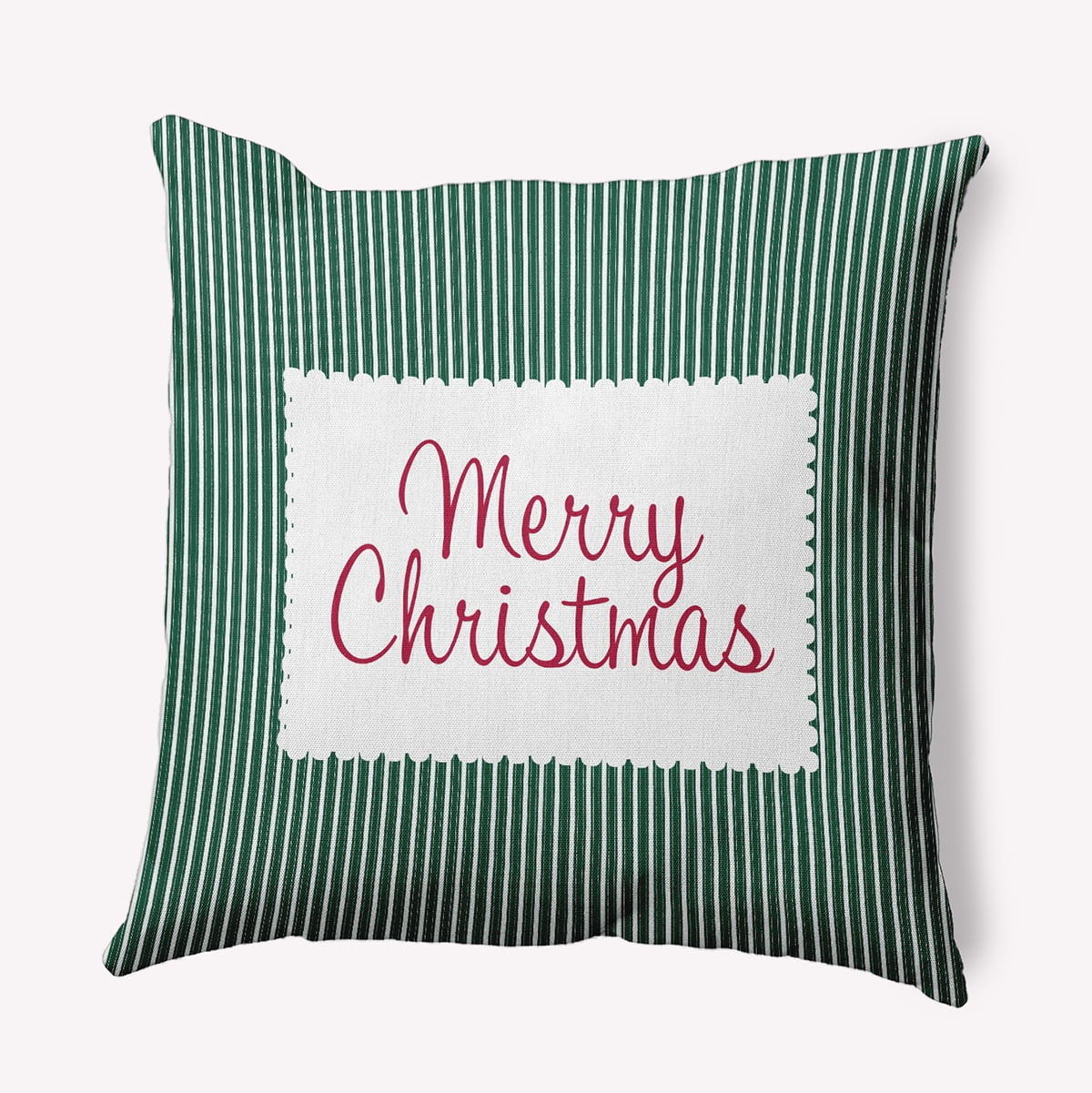 16" x 16" Simply Daisy Merry Christmas Ticking Polyester Accent Pillow, Forest Green Qty 1