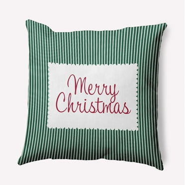 16" x 16" Simply Daisy Merry Christmas Ticking Polyester Accent Pillow, Forest Green Qty 1