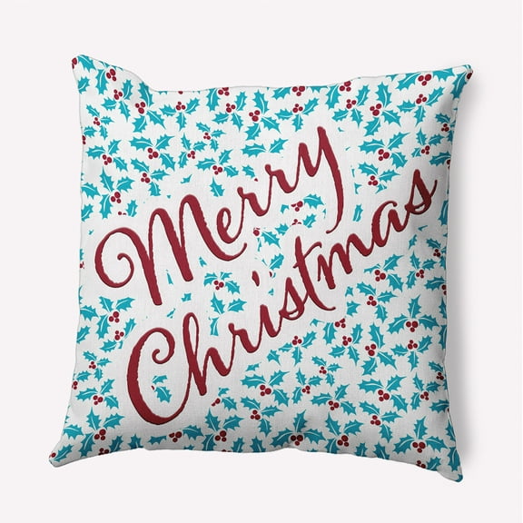 16" x 16" Simply Daisy Merry Christmas with Holly Polyester Accent Pillow, Turquoise Qty 1