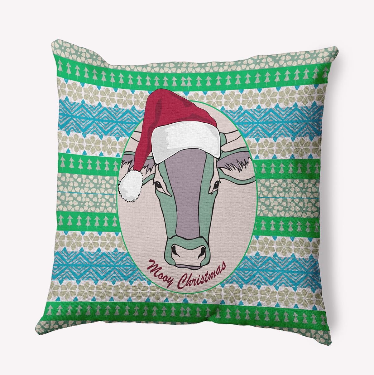 16" x 16" Simply Daisy Mooy Christmas Polyester Indoor/Outdoor Pillow, Pale Pink Qty 1