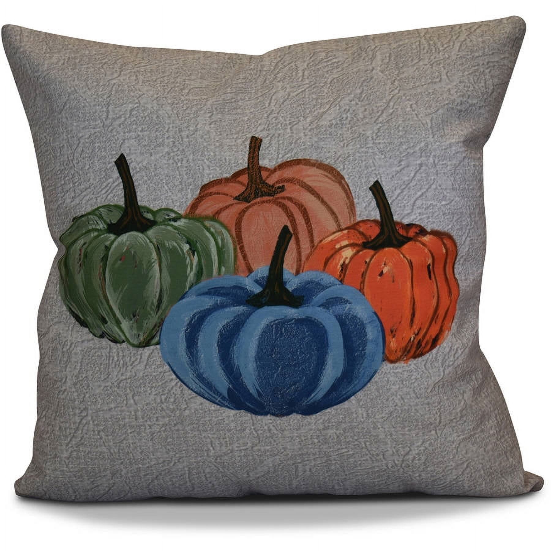 16" x 16" Simply Daisy Paper Mache Pumpkins Fall Polyester Accent Pillow, Grey Qty 1