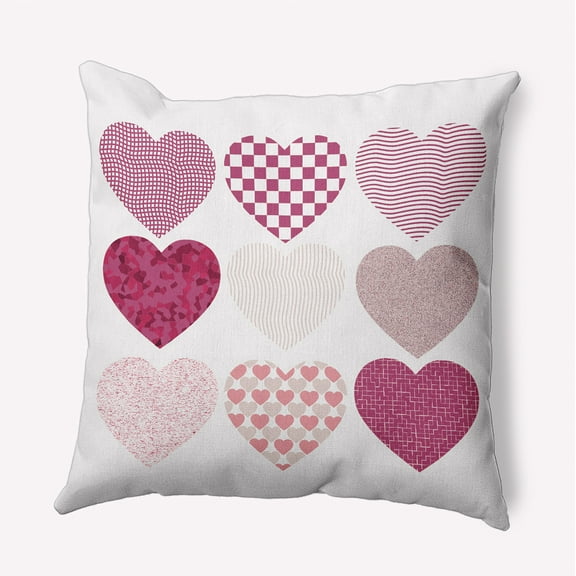 16" x 16" Simply Daisy Patterned Hearts Polyester Accent Pillow, Pink Qty 1