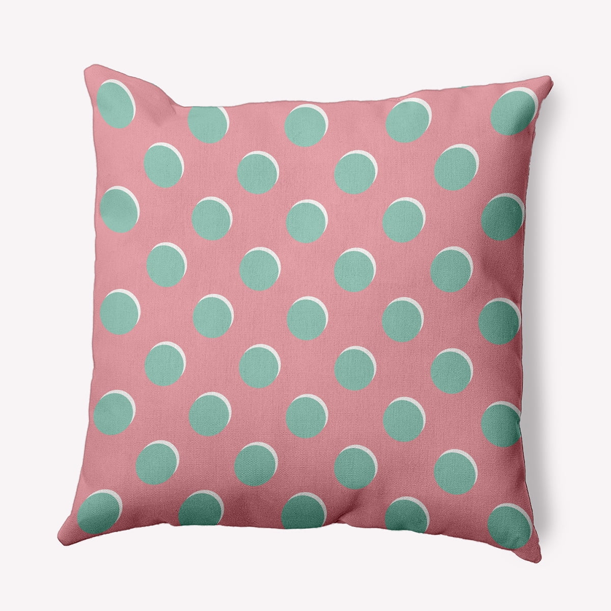 16" x 16" Pink and Green Polka Dot Polyester Indoor/Outdoor Pillow