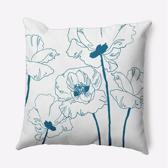 16" x 16" Simply Daisy Popping Poppies Polyester Indoor/Outdoor Pillow, Teal Qty 1