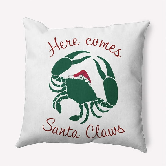 16" x 16" Simply Daisy Santa Claws Crab Polyester Indoor/Outdoor Pillow, Forest Green Qty 1