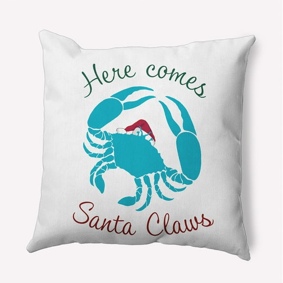 16" x 16" Simply Daisy Santa Claws Crab Polyester Indoor/Outdoor Pillow, Turquoise Qty 1