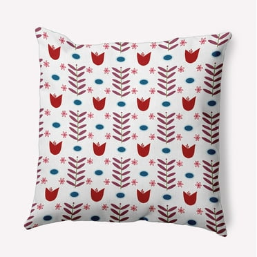 16" x 16" Simply Daisy Spring Garden Indoor/Outdoor Pillow, White-Red Qty 1