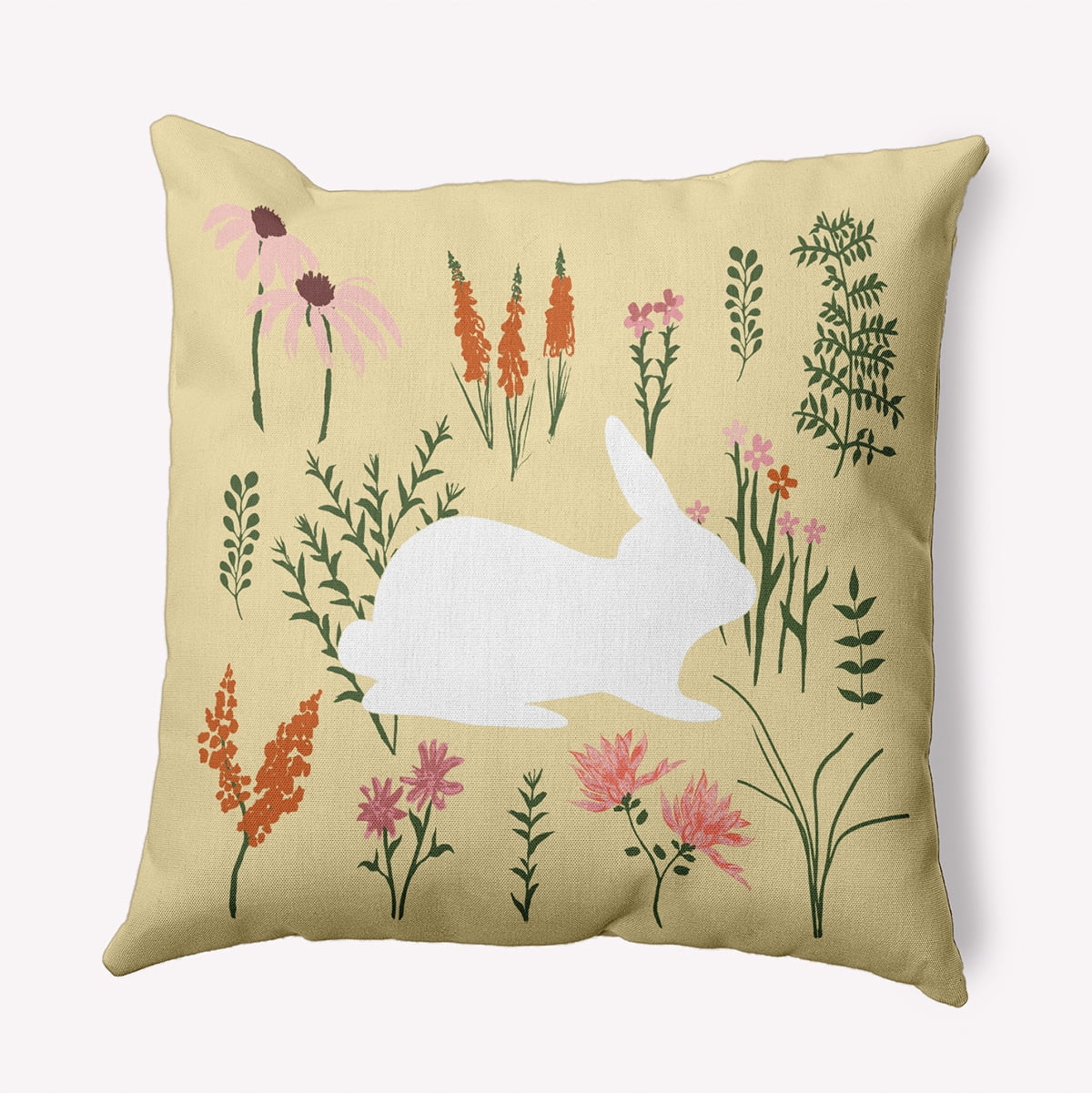 16" x 16" Simply Daisy Spring Meadow Bunny Polyester Accent Pillow, Light Yellow Qty 1
