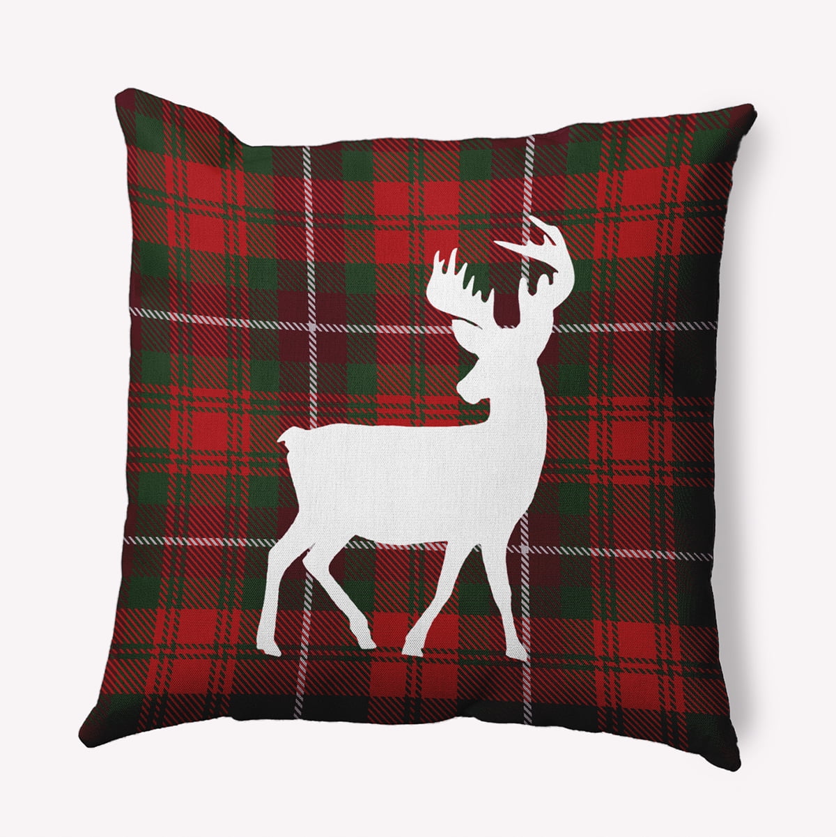 16" x 16" Simply Daisy Tartan Reindeer Polyester Indoor/Outdoor Pillow, Christmas Burgandy Qty 1