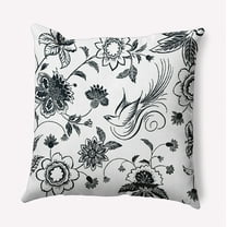 16" x 16" Simply Daisy Traditional Bird Floral Indoor/Outdoor Polyester Throw Pillow, Black Qty 1