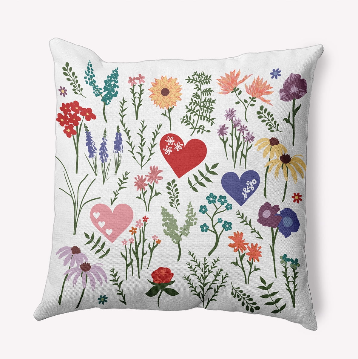 16" x 16" Simply Daisy Valentine Garden Polyester Indoor/Outdoor Pillow, White Qty 1
