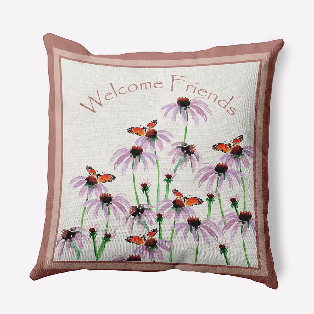 16" x 16" Simply Daisy Welcome Friends Polyester Indoor/Outdoor Pillow, Rusty Mauve Qty 1