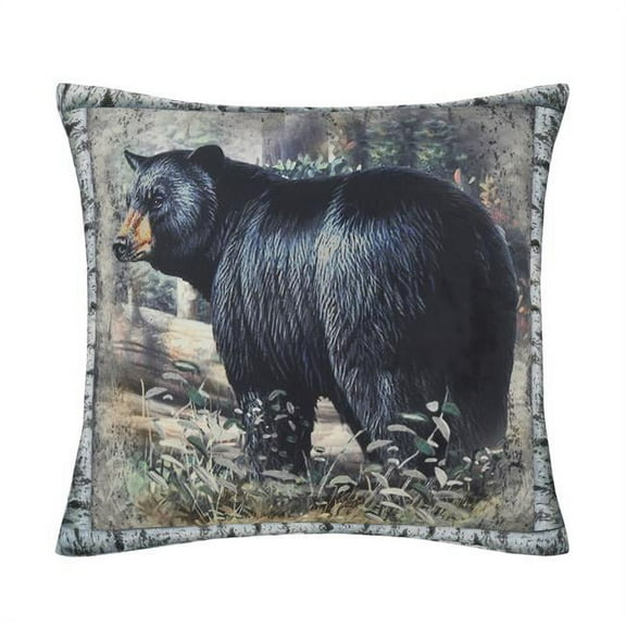 16 x 16 in. Bear Lodge Walking Bear Decorative Accent Throw Pillow, Black & Multi Color