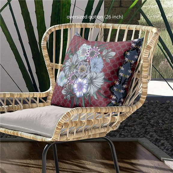 16 x 16 in. Blown Seam Broad Cloth Floral Throw Pillow, Red & Gray