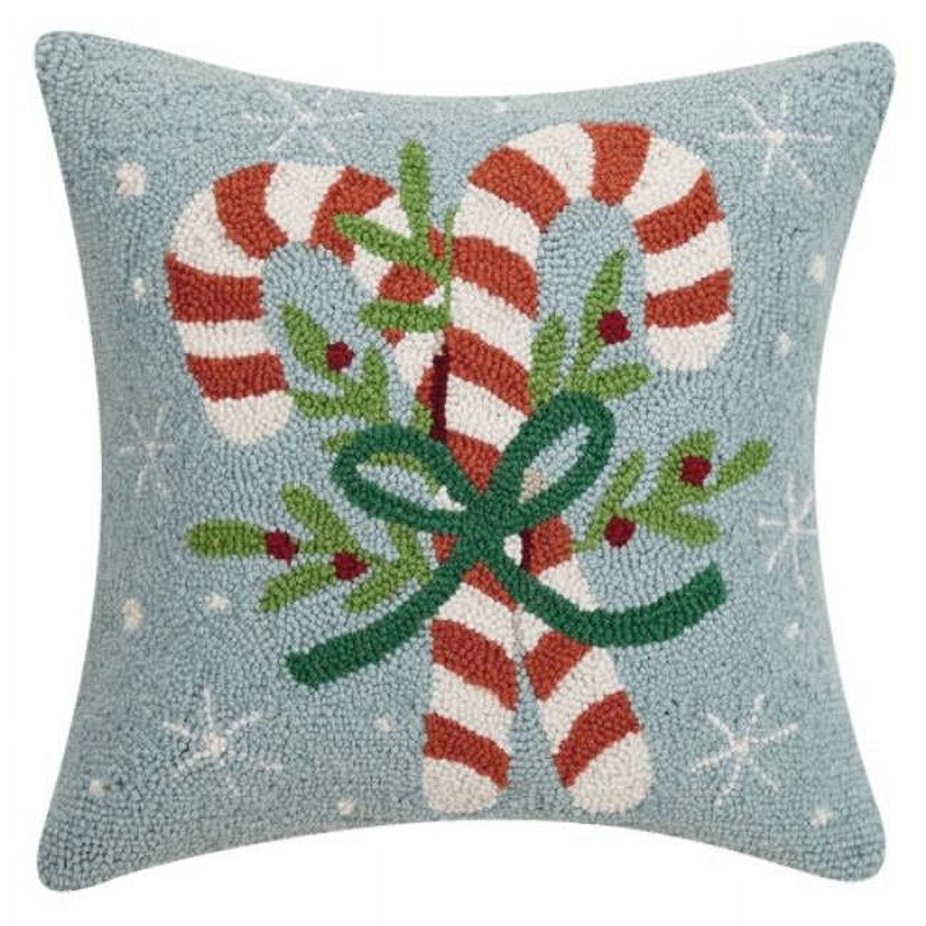 Candy Canes 16" Square Wool and Cotton Holiday Throw Pillow