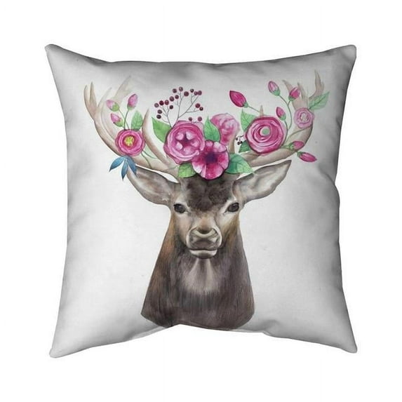16 x 16 in. Deer Head with Flowers-Double Sided Print Outdoor Pillow Cover