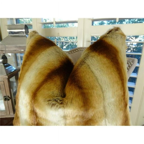 16 x 16 in. Double Sided Sheared Chinchilla Handmade Throw Pillow - Gold - Beige & Brown