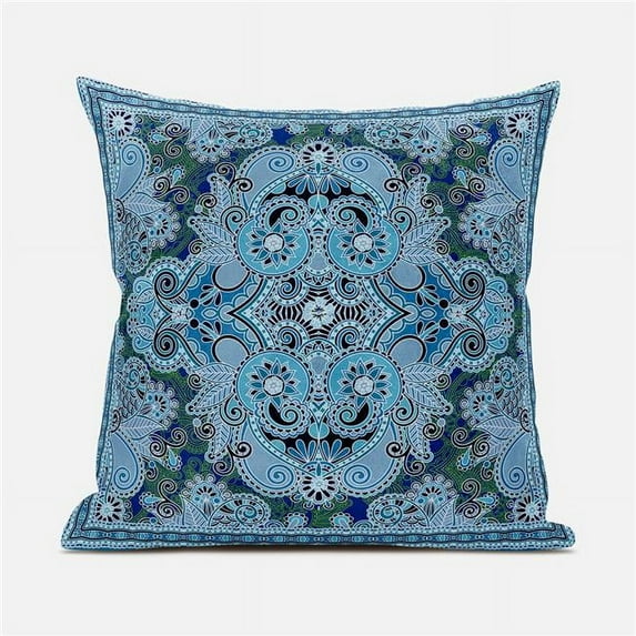 16 x 16 in. Floral Paisley Broadcloth Indoor & Outdoor Blown & Closed Pillow - Grey, Blue & Green