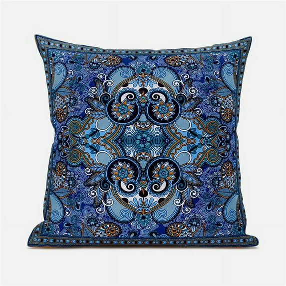 16 x 16 in. Floral Paisley Suede Zippered Pillow with Insert - Blue, Orange & Turquoise