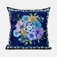 thumbnail image 1 of 16 x 16 in. Flowers Broadcloth Indoor & Outdoor Zippered Pillow - Indigo, Yellow & Dark Blue, 1 of 1