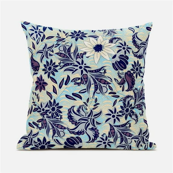 16 x 16 in. Flying Floral Paisley Suede Zippered Pillow with Insert - Indigo, Purple & Grey