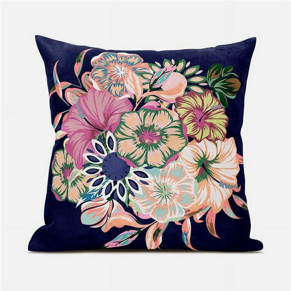16 x 16 in. Friendship Bouquet Suede Blown & Closed Pillow - Blue, Pink & Peach