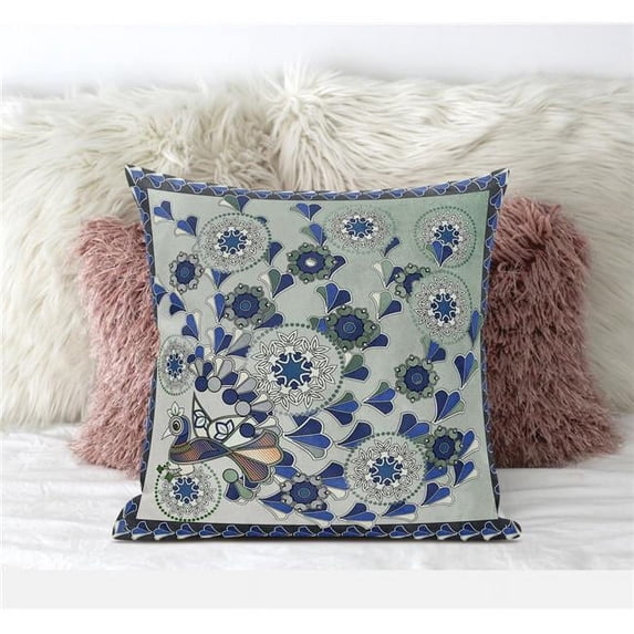 16 x 16 in. Glory of Flowers Peacock Suede Zippered Pillow with Insert - Light Green & Brown