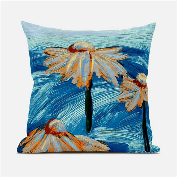 16 x 16 in. Hawaii Floral Oil Duo Suede Blown & Closed Pillow - Blue & Orange