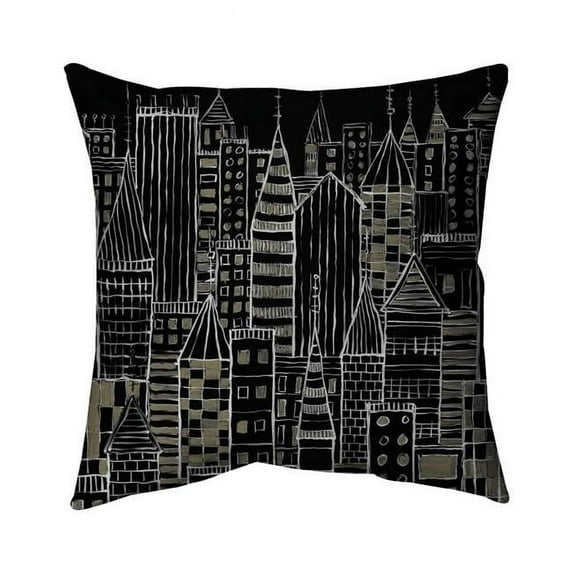 16 x 16 in. Illustrative Dark City-Double Sided Print Outdoor Pillow Cover