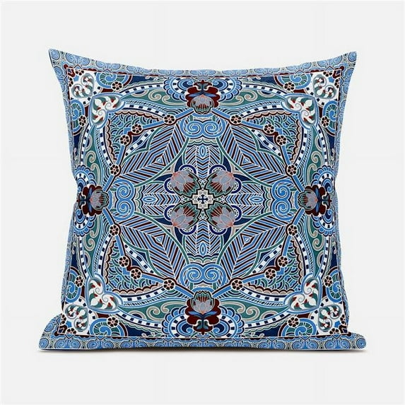 16 x 16 in. Lotus Garden Broadcloth Indoor & Outdoor Zippered Pillow - Turquoise, Blue & Brown