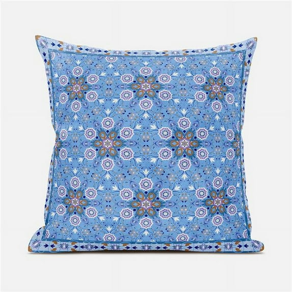 16 x 16 in. Medallion Suede Blown & Closed Pillow - Blue, Purple & Orange