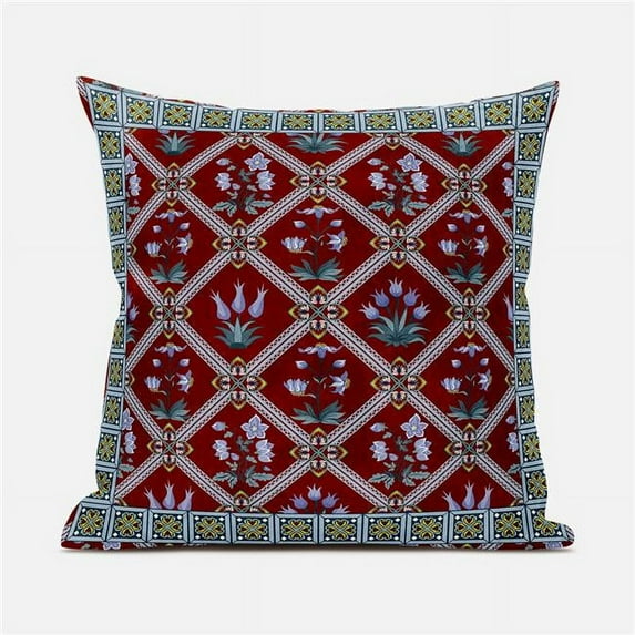 16 x 16 in. Mughal Art Broadcloth Indoor & Outdoor Zippered Pillow - Red, Grey & Yellow