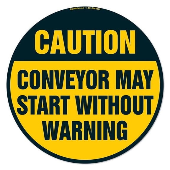 16 x 16 in. Non-Slip Circle Vinyl Floor Decal - Conveyor May Start without Warning