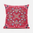 thumbnail image 1 of 16 x 16 in. Paisley Leaf Geo Duo Broadcloth Indoor & Outdoor Blown & Closed Pillow - Red, Grey & Blue, 1 of 1