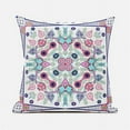 thumbnail image 1 of 16 x 16 in. Paisley Leaf Geo Duo Broadcloth Indoor & Outdoor Blown & Closed Pillow - White, Pink & Light Blue, 1 of 1