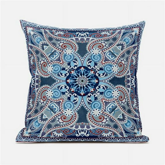 16 x 16 in. Paisley Mural Broadcloth Indoor & Outdoor Blown & Closed Pillow - White, Blue & Red